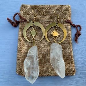 Clear Quartz Celestial Earrings Clear Quartz Earrings Genuine Crystal Earrings
